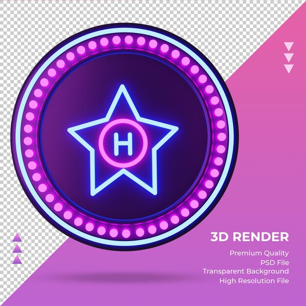 Icona 3d hotel star hotel segno al neon rendering vista frontale