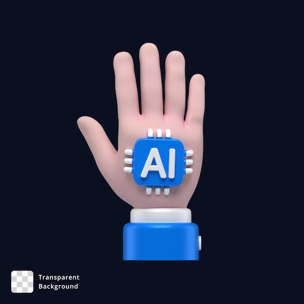 PSD 3d icon of a human hand with an implanted ai chip