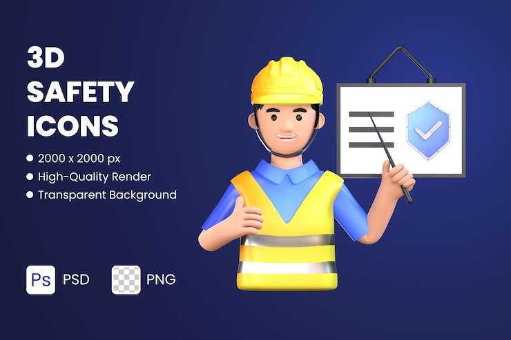 PSD 3d icon illustraties veiligheidstraining