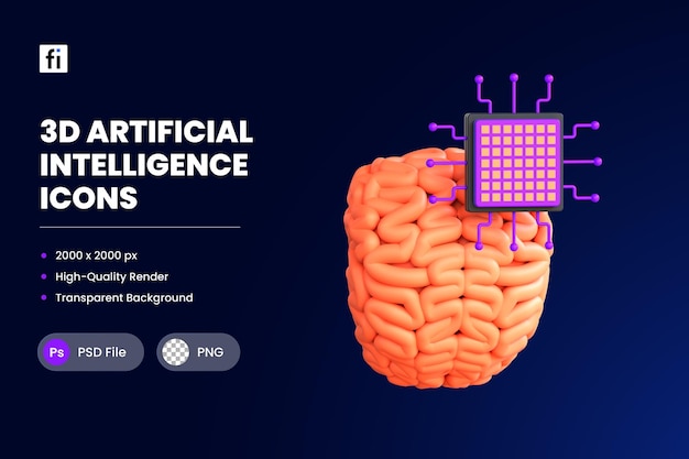 PSD illustrazione dell'icona 3d cervello artificiale