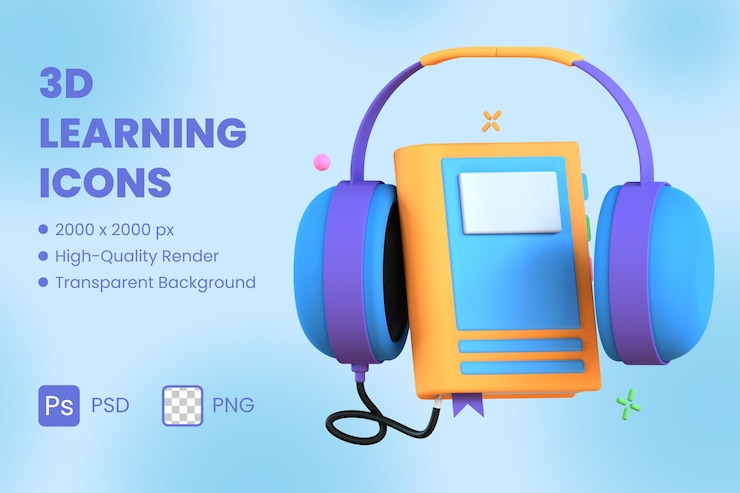 PSD 3d icon illustration audiobook