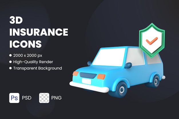 PSD 3d icon illustration auto insurance