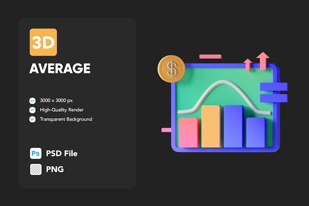 Illustrazione dell'icona 3d analisi del grafico dei dati medi