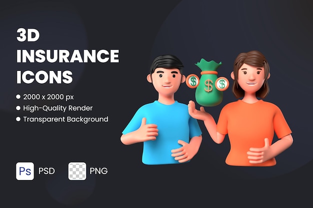 PSD 3d icon illustration beneficiary group money