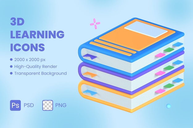 PSD 3d icon illustration books learning school bookmark