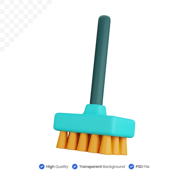 PSD 3d icon illustration broom cleaning tool