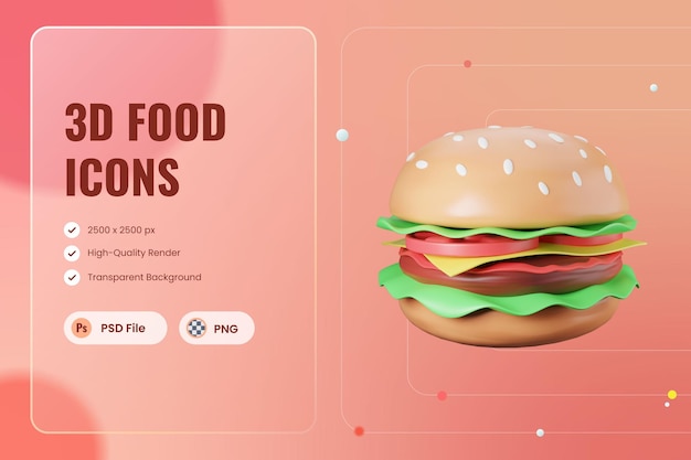 PSD 3d icon illustration burger fast food