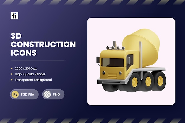 PSD 3d icon illustration cement truck