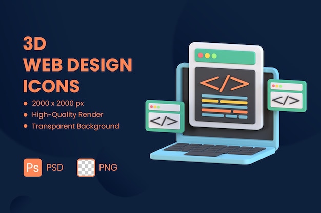 3d icon illustration coding programming