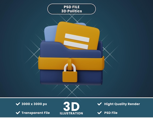 PSD 3d icon illustration confidential document