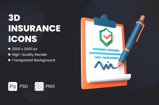 PSD 3d icon illustration contract clipboard