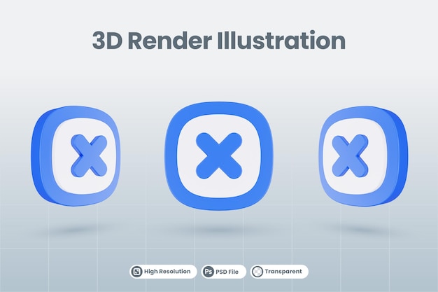 PSD 3dアイコンイラストクロス拒否間違った分離