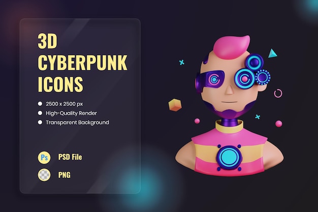 PSD 3d icon illustration cyborg robotic body modification