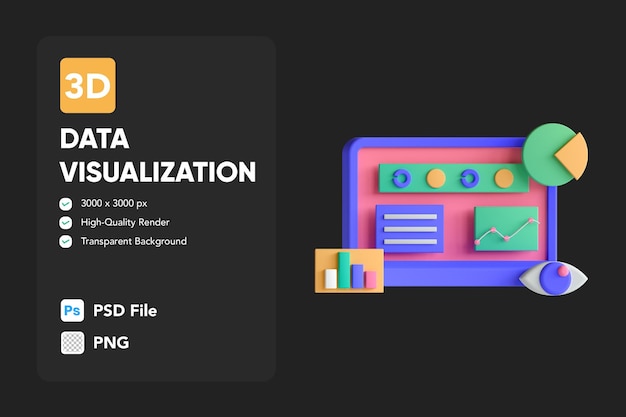 PSD 3d icon illustration data visualization optimization