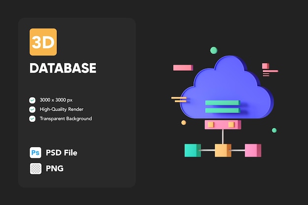 PSD 3d icon illustration database server cloud computing