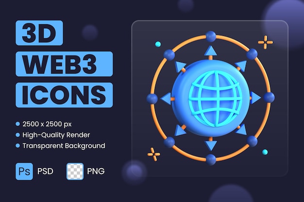 PSD 3d icona illustrazione web decentralizzato