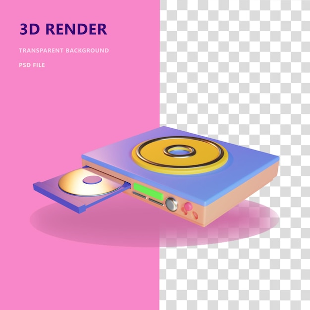 PSD 3d icon illustration dvd player with transparent background