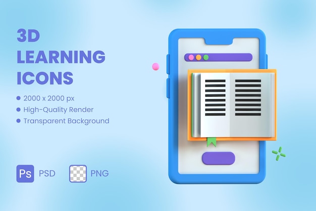 PSD 3d icon illustration электронная книга онлайн