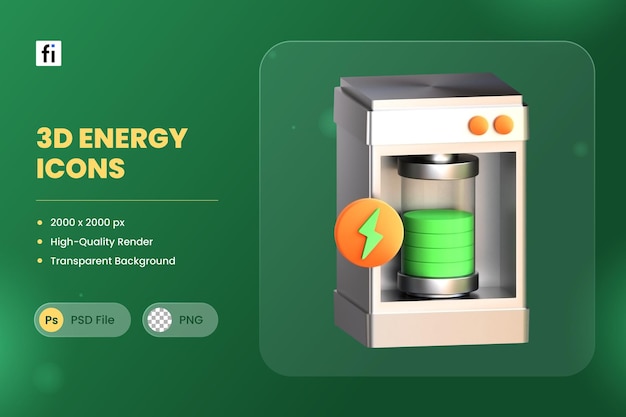 PSD 3d icon illustration energy storage battery