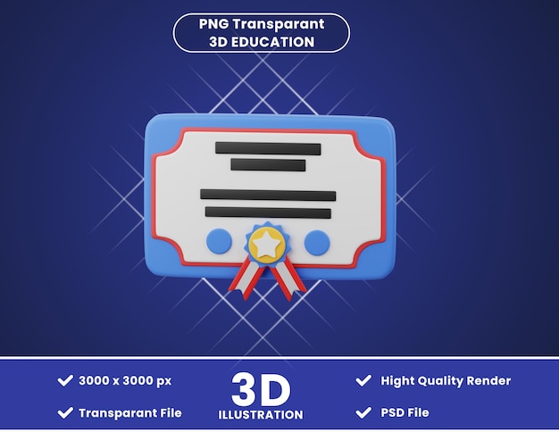 PSD 3d icon illustration graduation certificate