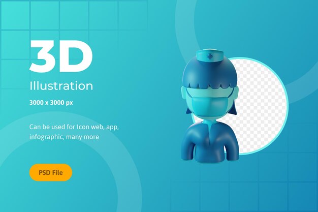 3dアイコンイラスト、ヘルスケア、看護師、ウェブ、アプリ、インフォグラフィック用