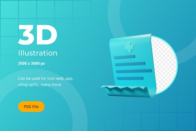 PSD 3dアイコンイラスト、ヘルスケア、受取人の支払い、ウェブ、アプリ、インフォグラフィック用