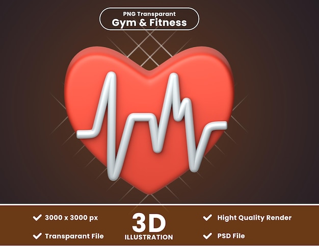 PSD 3d icon illustration heart beat