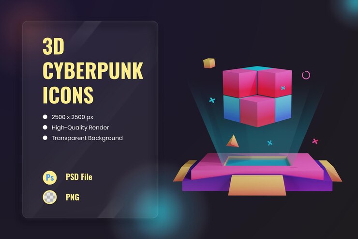 PSD 3d icon illustration hologram augmented reality future technology