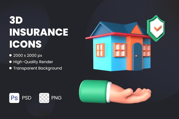 PSD 3d icon illustration homeowners insurance