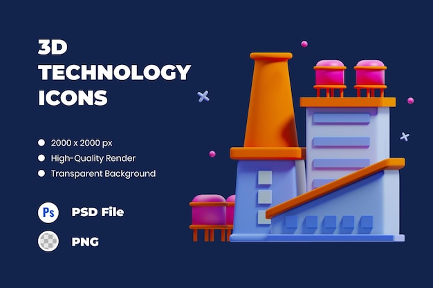 PSD 3d icon illustration industry factory