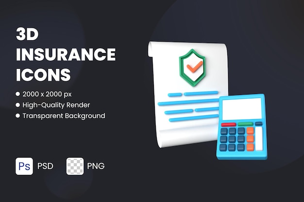 PSD 3d icon illustration insurance calculator