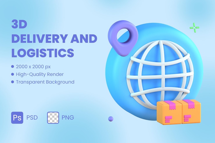 PSD 3d icon illustration международная доставка globe