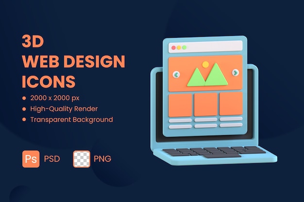 PSD 3d icon illustration landing page