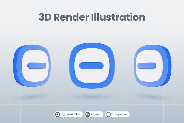 3d иллюстрация значка минус изолированный негатив