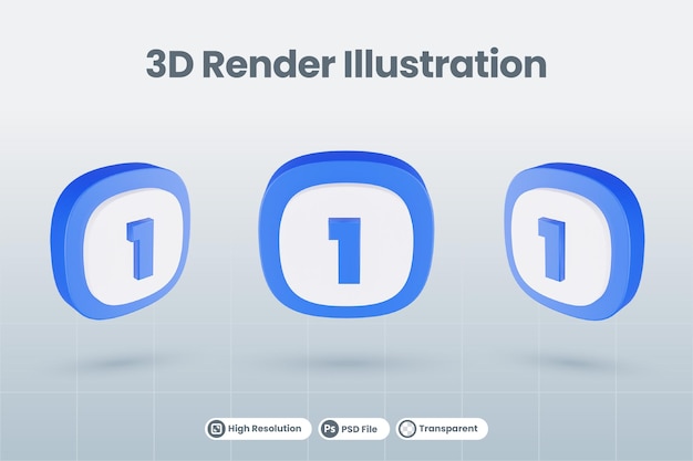 PSD 3d icon illustration number 1 one isolated