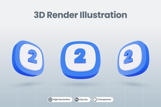 3d icona illustrazione numero 2 due isolati