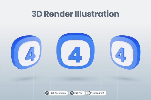 3d icon illustration number 4 four isolated