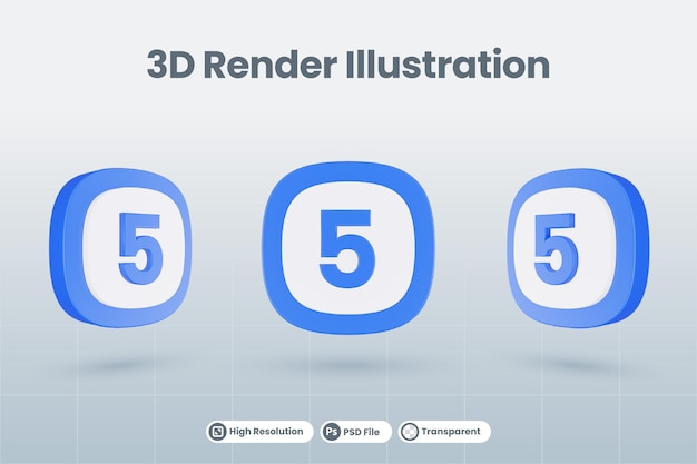 3d icon illustration number 5 five isolated