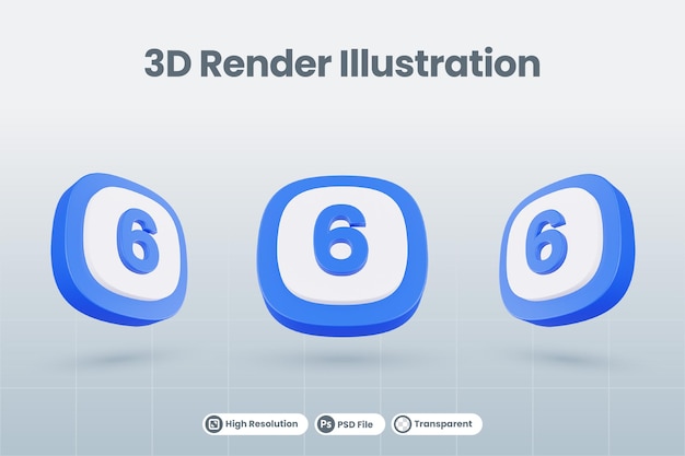 3d icon illustration number 6 six isolated