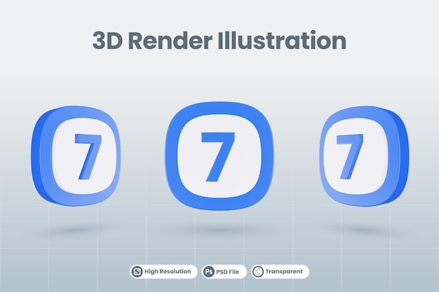 3d icona illustrazione numero 7 sette isolati