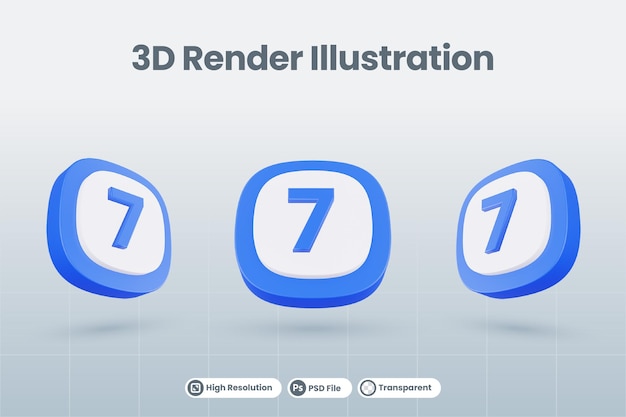 3d значок иллюстрации номер 7 семь изолированных
