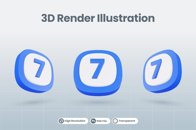 PSD 3d icon illustration number 7 seven isolated