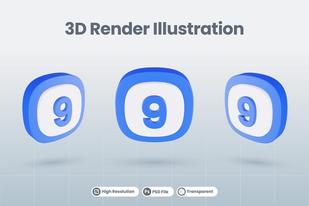 3d icon illustration number 9 nine isolated