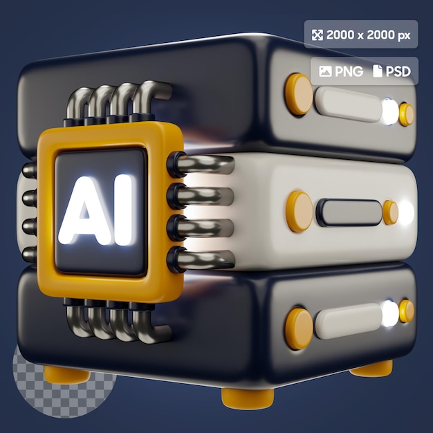 3d icon illustration of AI server with chip