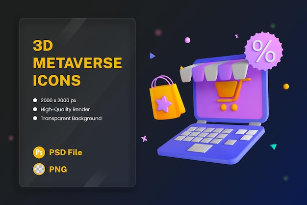 PSD 3d icon illustration online shopping ecommerce virtual reality shop
