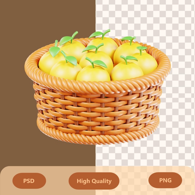 PSD 3d 아이콘 그림 오렌지 과일 양동이