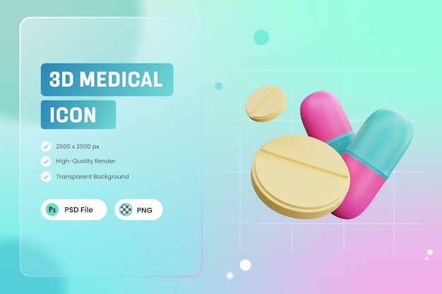 PSD 3d icon illustration pill medicine