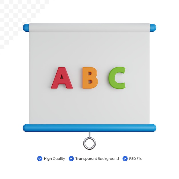 3d icon illustration presentation board with alphabet