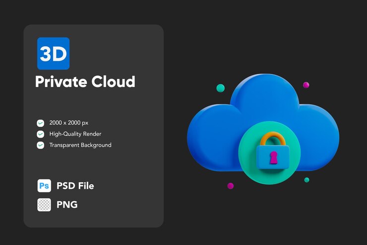 PSD 3d icon illustration private cloud security safety cyber