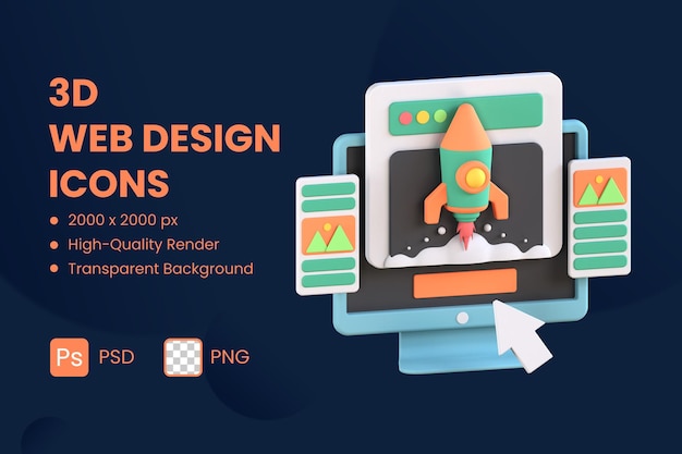 PSD 3d icon illustration product launch